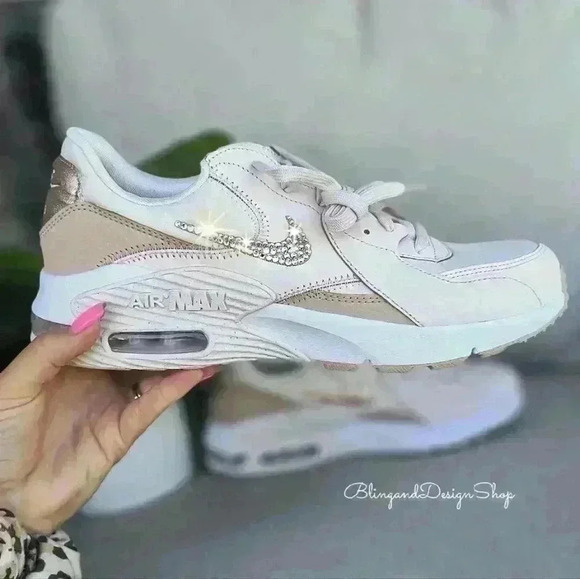 Bling Nike Air Max Excee Womens Pink Sneakers Shoes Made with Swarovski Crystals - Picture 1 of 8